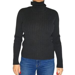 Anne Klein Cable Knit Turtleneck Sweater Black Long Sleeve Medium